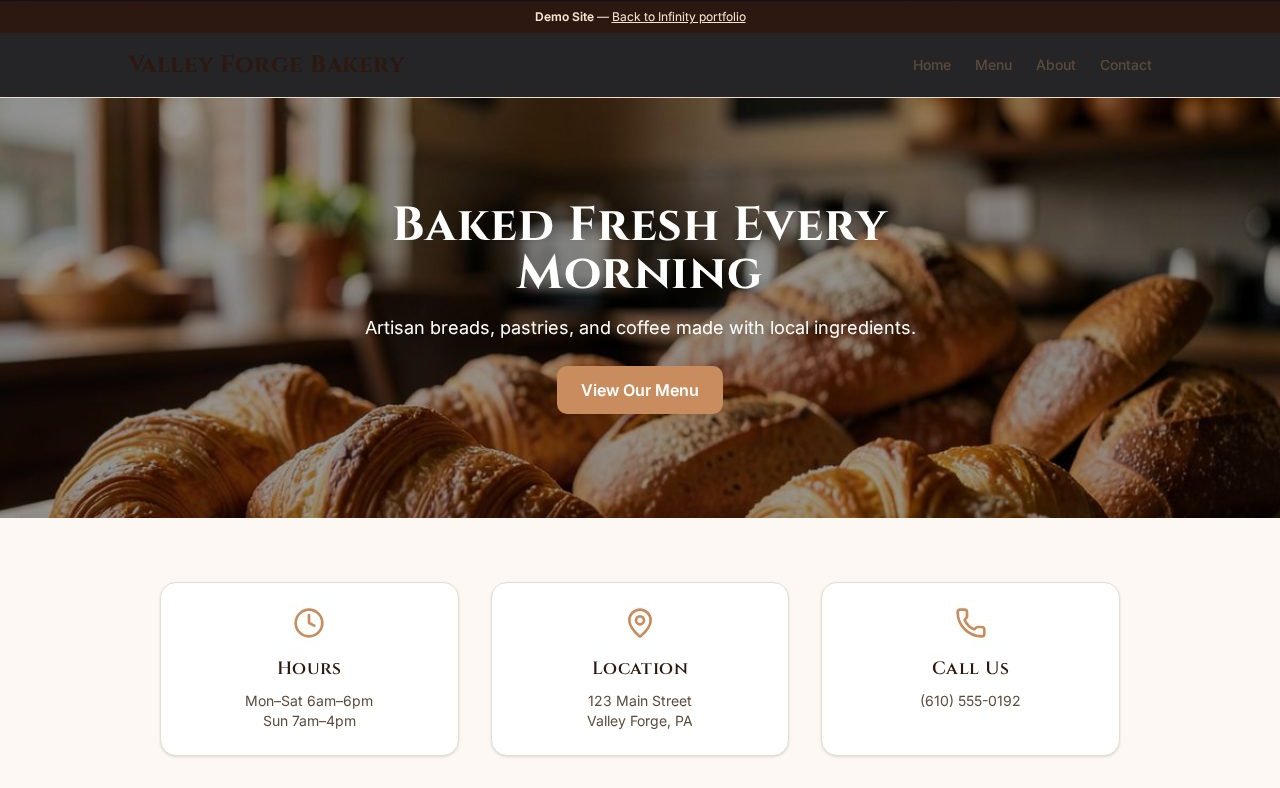 Screenshot of the Valley Forge Bakery website